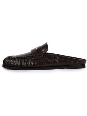 Women's Chocolate Comfort Loafers Slingback Flats Ruched Toe Backless Slip-On